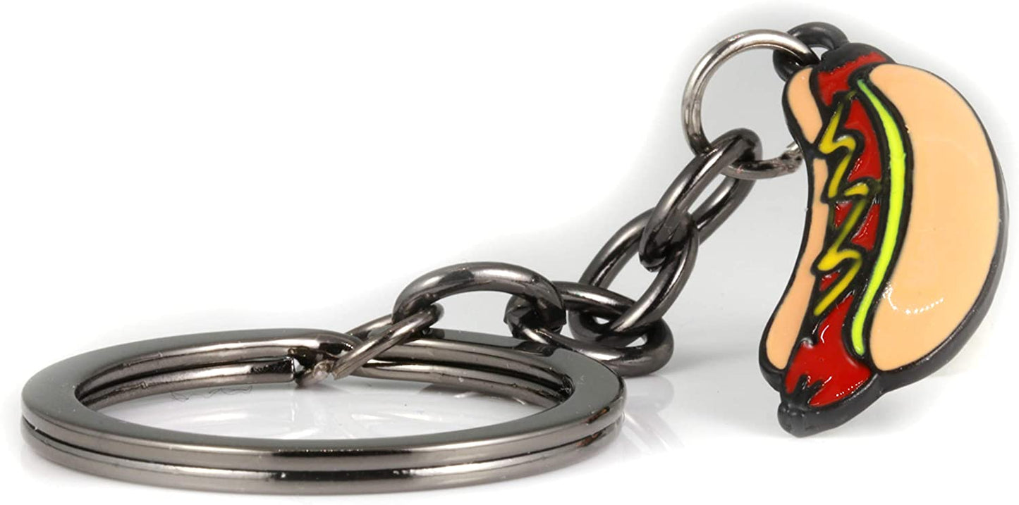 Hot Dogs Keychain | Food Keychain or Funny Keychain that shows a Hot Dog Keychain with Condiments is a Great Gift for Men oe Women who Love a Novelty Keychain or Weird Keychain or Mini Food Keychain