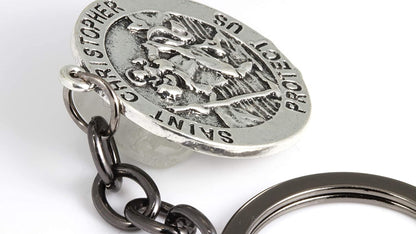 Emerald Park Jewelry Saint Christopher Protect Us Charm Keychain, Silver, Medium