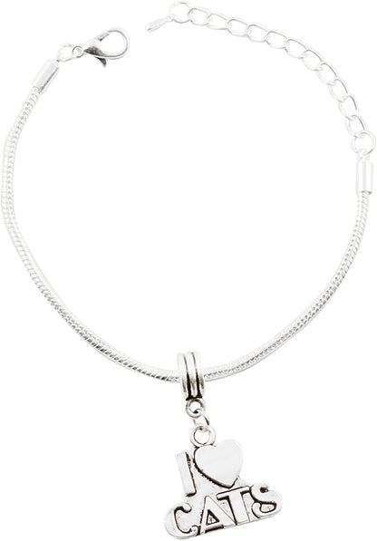 Emerald Park Jewelry I Heart Cats Snake Chain Charm Bracelet