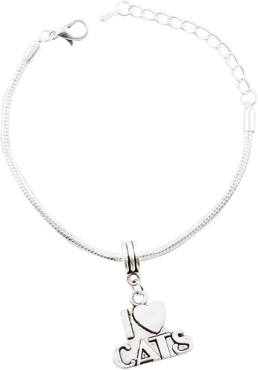 Emerald Park Jewelry I Heart Cats Snake Chain Charm Bracelet