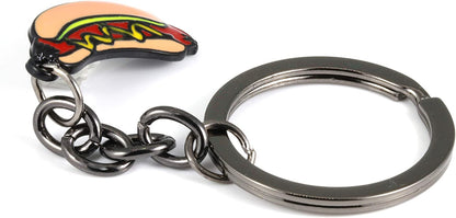 Hot Dogs Keychain | Food Keychain or Funny Keychain that shows a Hot Dog Keychain with Condiments is a Great Gift for Men oe Women who Love a Novelty Keychain or Weird Keychain or Mini Food Keychain