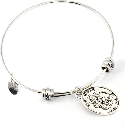 St Joseph Medal | St Joseph Bracelet Bangle makes Great Saint Joseph Jewelry for Men or Women