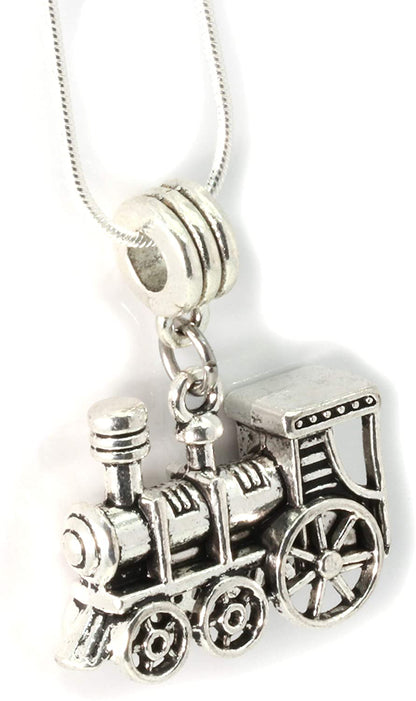 Train Charm Necklace | Train Pendant on a 22 inch Stainless Steel Snake Chain Necklace for Train Lover Gifts and Gifts for Train Lovers Great for Train Party Favors and Train Birthday Decorations