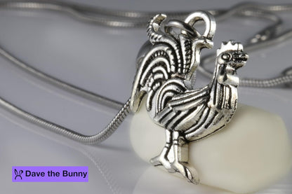 Dave The Bunny Rooster Jewelry - Stainless Steel Snake Chain Rooster Necklace with Alloy Charm - Rooster Decor Bird Pendant, Ideal for Fake Rooster Enthusiasts, Stylish and Durable Farm Necklace