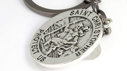 Emerald Park Jewelry Saint Christopher Protect Us Charm Keychain, Silver, Medium