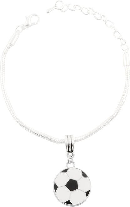 Emerald Park Jewelry Soccer Ball Black and White Snake Chain Charm Bracelet