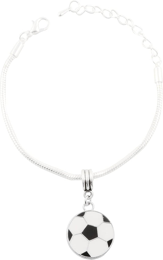 Emerald Park Jewelry Soccer Ball Black and White Snake Chain Charm Bracelet