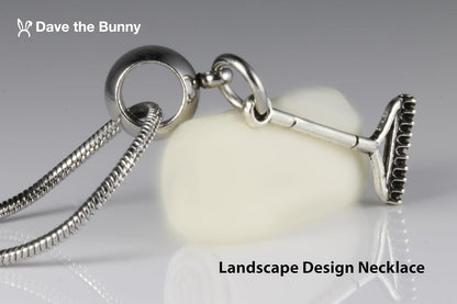 Dave The Bunny Garden Jewelry - Rake Necklace Flower Gardening Stainless Steel Snake Chain with Alloy Charm - Perfect Gardening Tool Necklace for Garden Landscape Design Enthusiasts