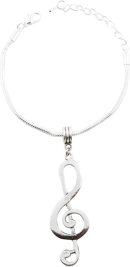 Treble Clef Music Symbol Snake Chain Charm Bracelet