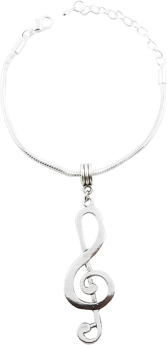Treble Clef Music Symbol Snake Chain Charm Bracelet