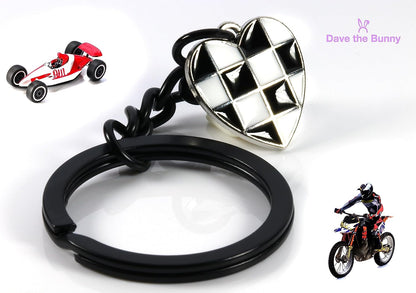 Dave The Bunny Checkered Keychain - Racing Keychain or Car Racing Gifts for Men and Women a Beautiful Checkered Heart Keychain
