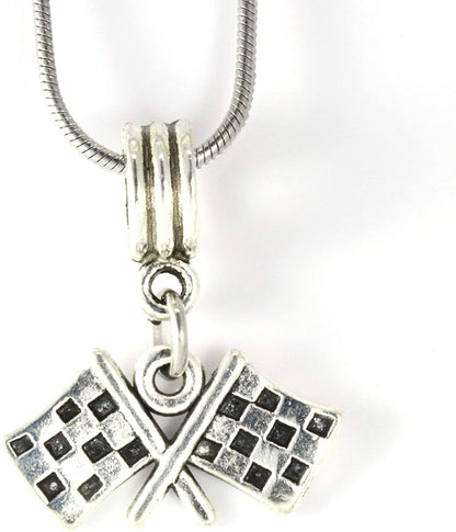 Checkered Flag | Great Racing Gifts for Men and Women Checkered Flag Charm Necklace Pendant of Race Flags Formula 1 Racing or Car Racing Gifts or Motocross Jewelry for Women or Racing Stuff for Fans