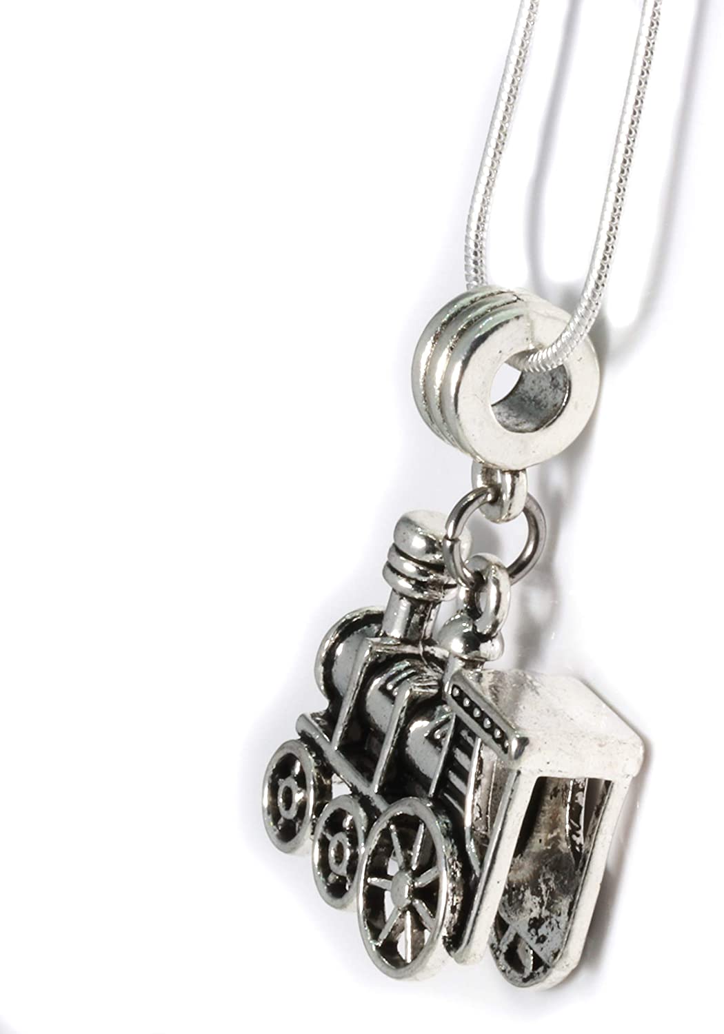 Train Charm Necklace | Train Pendant on a 22 inch Stainless Steel Snake Chain Necklace for Train Lover Gifts and Gifts for Train Lovers Great for Train Party Favors and Train Birthday Decorations