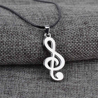 EPJ Treble Clef with Blue Rhinestone on Black Round Rope Necklace