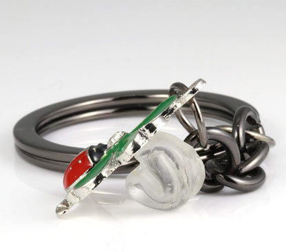 Ladybug Gifts | Ladybug Key Chain of a Lady Bug on a Four Leaf Clover Lucky Keychain 1 inch diameter Black Key Chain with Black Chain to the Ladybug Charm on a Four Leaf Clover with Rhinestone Center