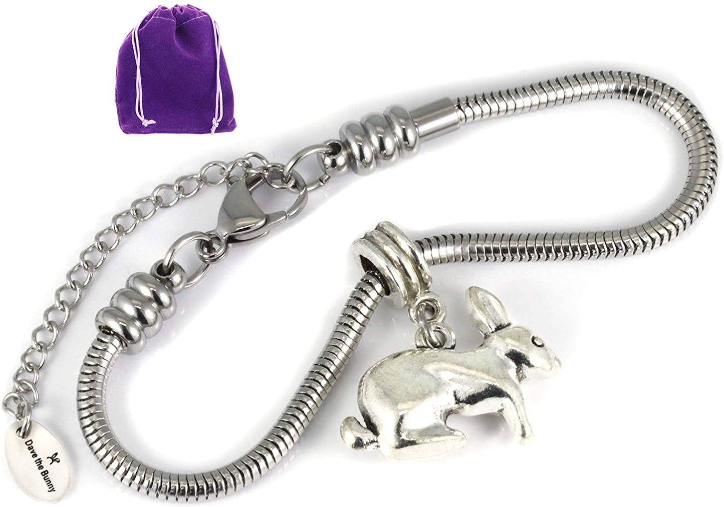 Rabbit Bracelet for Women | A Rabbit Gift with a Bunny Rabbit Charm on a Hypoallergenic Stainless Steel Snake Chain Bracelet Great Rabbit Gifts for Women or Men or Rabbit Jewelry as the Rabbit Gift