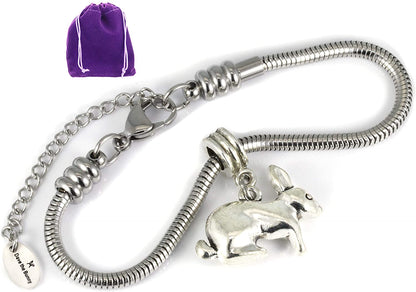 Rabbit Bracelet for Women | A Rabbit Gift with a Bunny Rabbit Charm on a Hypoallergenic Stainless Steel Snake Chain Bracelet Great Rabbit Gifts for Women or Men or Rabbit Jewelry as the Rabbit Gift