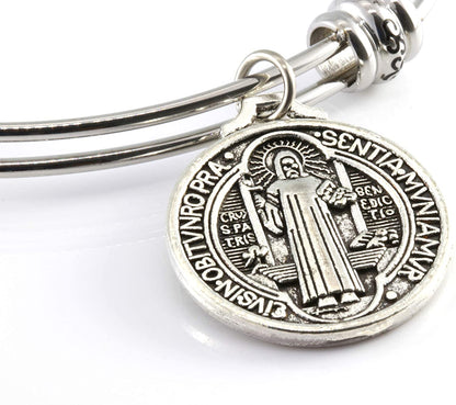 San Benito Bracelet | St Benedict Medals are Great Catholic Gifts or Confirmation Gifts and Medalla de san Benito a Stainless Steel Bangle for Sensitive Skin a Saint Benedict Bracelet for Men or Women