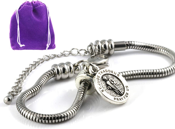 Saint Jude Bracelet | San Judas Tadeo St Jude Bracelet for Women Stainless Steel Snake Chain Charm Bracelet Perfect Saint Bracelets for Women and a Great Saint Jude Jewelry Piece