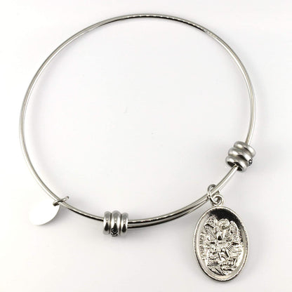 Archangel Michael | Protection Bracelets for Women Stainless Steel St Michael Bangle of Religious Jewelry for Women of Saint Michael or San Miguel Arcangel Protection Bracelet for Men and Women