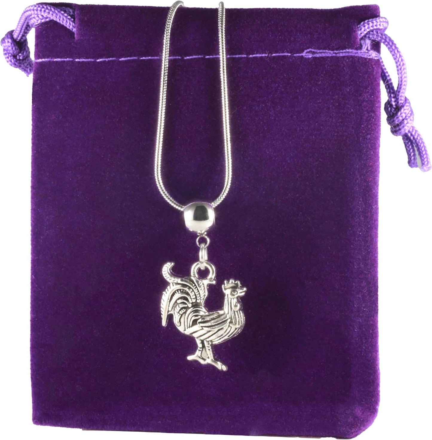 Dave The Bunny Rooster Jewelry - Stainless Steel Snake Chain Rooster Necklace with Alloy Charm - Rooster Decor Bird Pendant, Ideal for Fake Rooster Enthusiasts, Stylish and Durable Farm Necklace