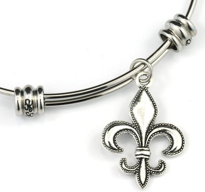 Fleur de Lis Bracelet | Fleur de Lis Jewelry Bangle Stainless Steel Hypoallergenic Fleurdelis Jewelry for Women and Men Unusual Jewelry for Women and Men with one of The Nicest Fleur de Lis Charms