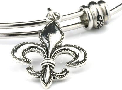 Fleur de Lis Bracelet | Fleur de Lis Jewelry Bangle Stainless Steel Hypoallergenic Fleurdelis Jewelry for Women and Men Unusual Jewelry for Women and Men with one of The Nicest Fleur de Lis Charms
