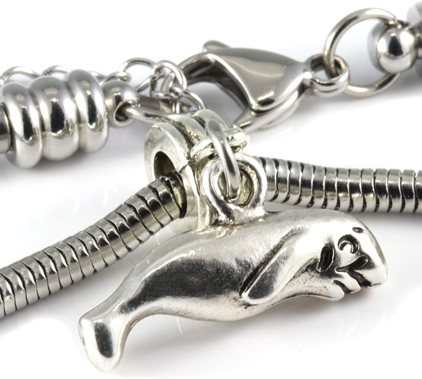 Manatee Bracelet | Manatee Gifts Stainless Steel Snake Chain Charm Bracelet Manatee Charm on Manatee Jewelry Swimming Bracelet for Women and Men Manatee Gifts for Manatee Lovers