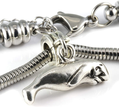 Manatee Bracelet | Manatee Gifts Stainless Steel Snake Chain Charm Bracelet Manatee Charm on Manatee Jewelry Swimming Bracelet for Women and Men Manatee Gifts for Manatee Lovers